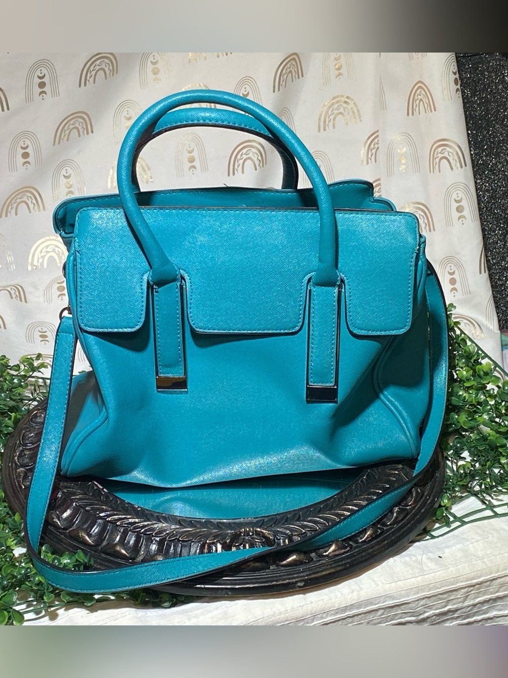 Christian Siriano Teal Structured Satchel Handbag